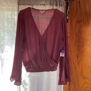 Mauve deep v-neck blouse